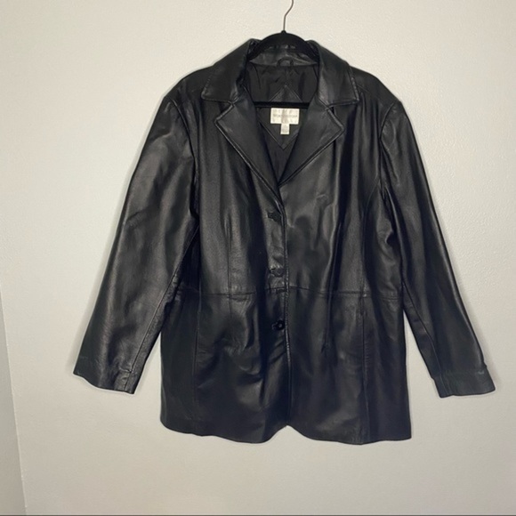 Women's Genuine Leather Jacket Worthington  3 Button Black -  Size 2XL - Picture 16 of 16